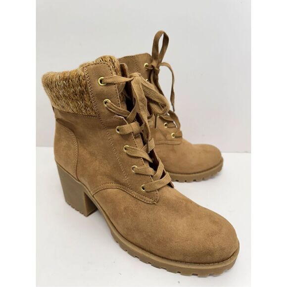 Sun + Stone Hiker Boots Size 10 Lace Up Tan Chunky Block Heel Booties NEW - Picture 2 of 11